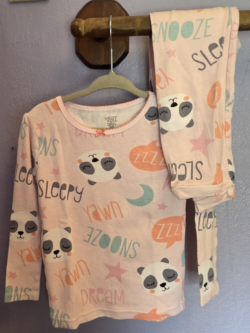 Just One You By Carter's Pink Panda Pajama Set 3T 100% Cotton